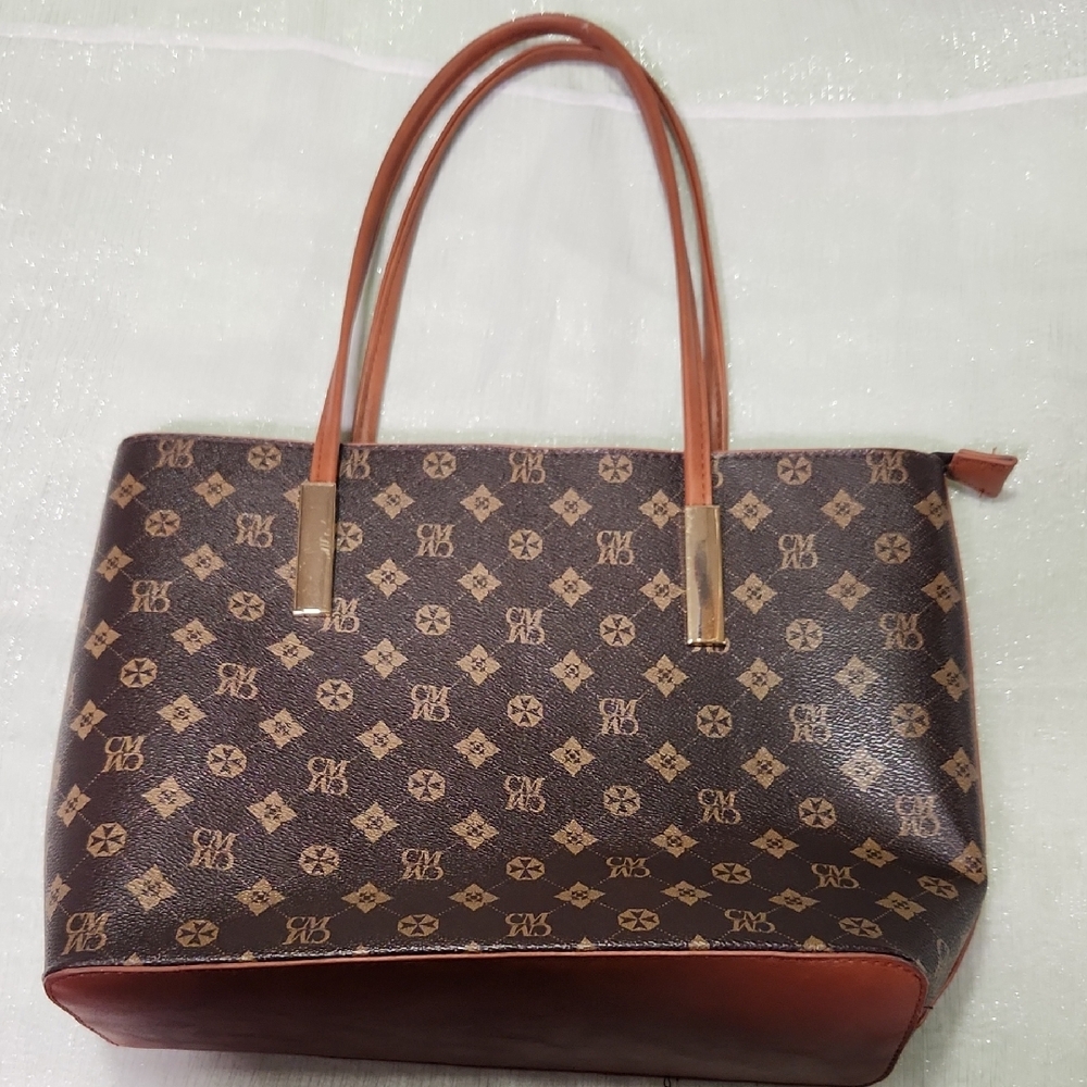 Brown Monogram Tote with Tan Leather Accents